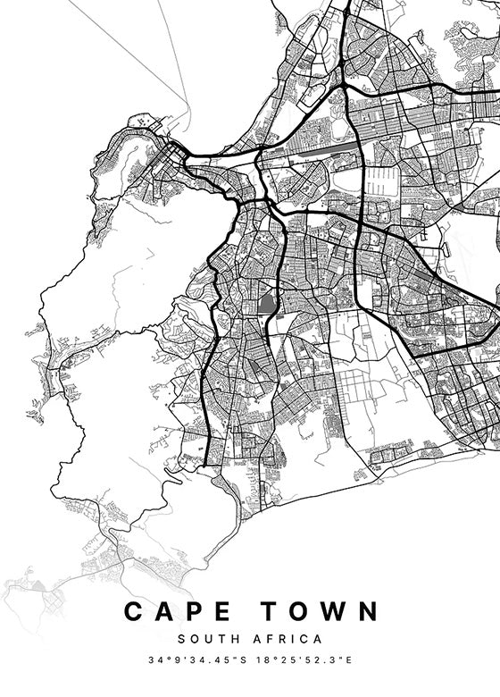 Cape Town South Africa City Map metal poster artwork